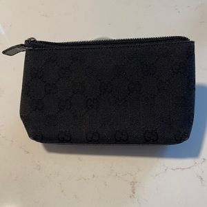 Authentic Gucci Black Monogram Pouch Toiletries Cosmetics Interlocking G GG